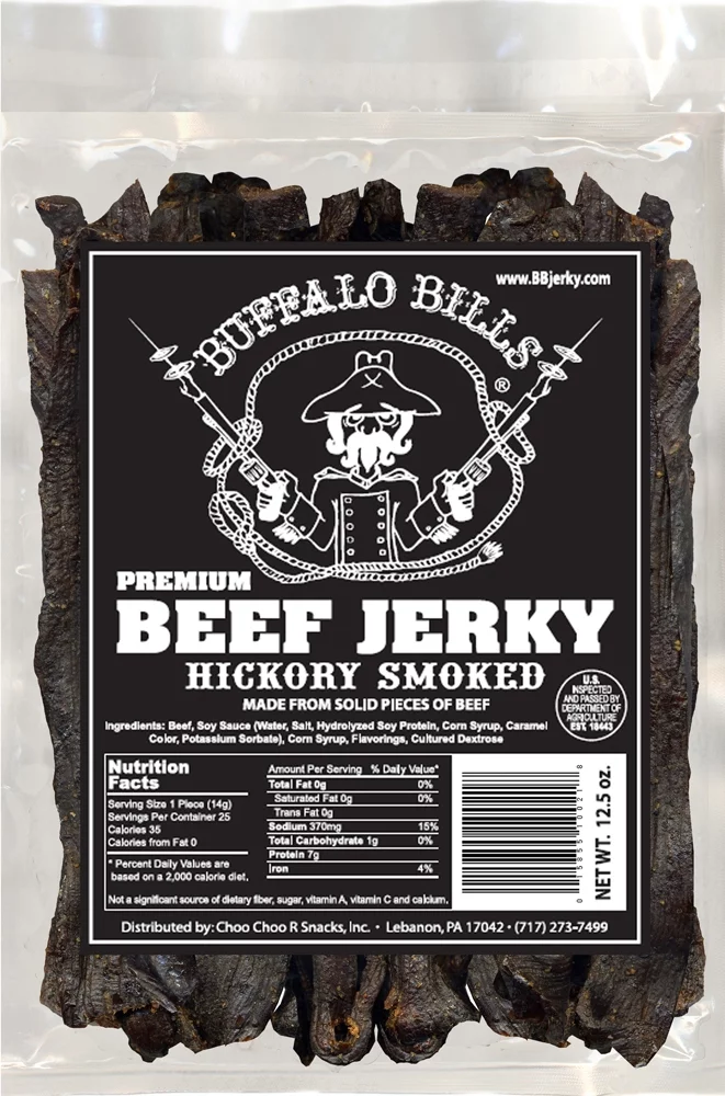 Buffalo Bills 12.5oz Premium Hickory Beef Jerky Strips (25 hickory smoked strips per bag)