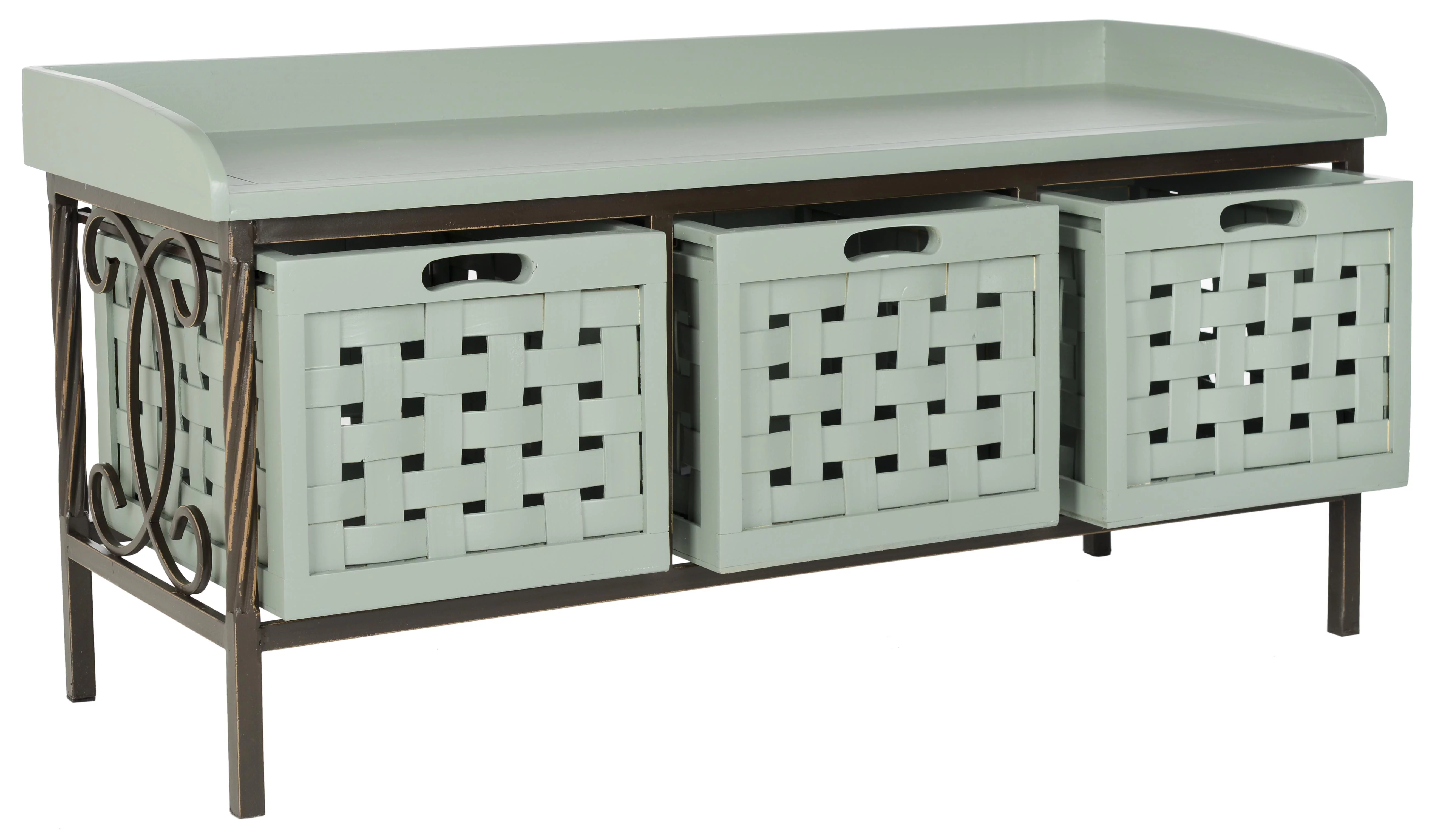SAFAVIEH Isaac Rustic 3 Drawer Wooden Storage Bench, Dusty Green