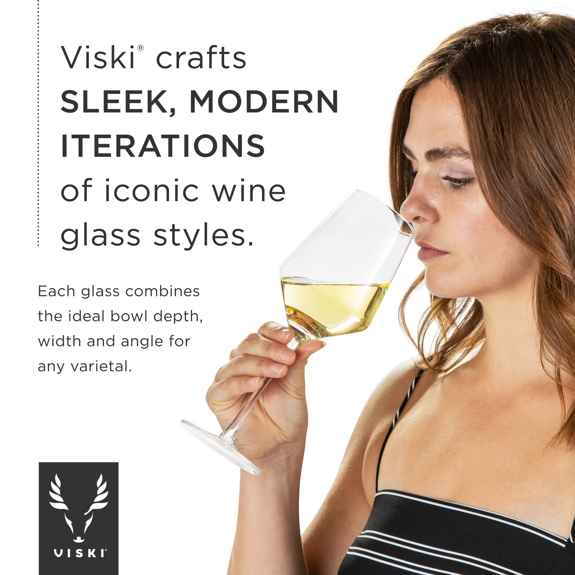 Viski Raye Modern Stemmed Angled Crystal Chardonnay Wine Glasses Set of 2
