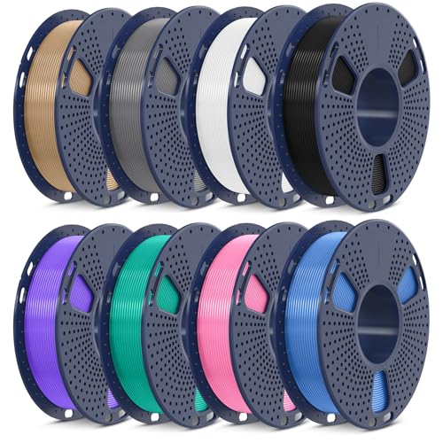 SUNLU 3D Printer Filament Pack, 0.25kg Each Spool, Total 2kg, Mini Spool, PLA+ Filament 1.75mm, 8 Packs, Black+White+Grey+Blue+Green+Red+Orange+PureYellow
