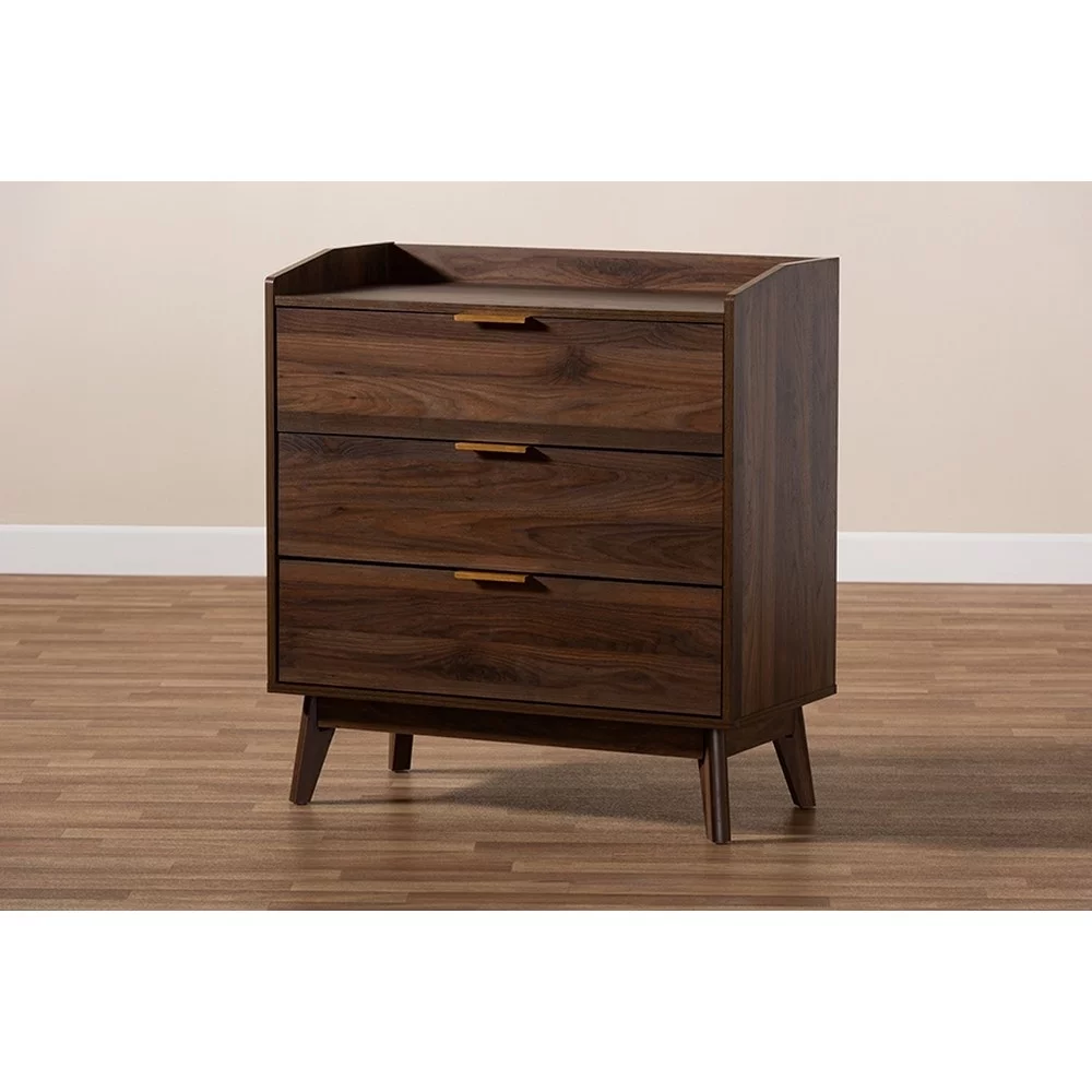 Baxton Studio Lena Mid-Century Modern Walnut Brown Finished 3-Drawer Wood Chest