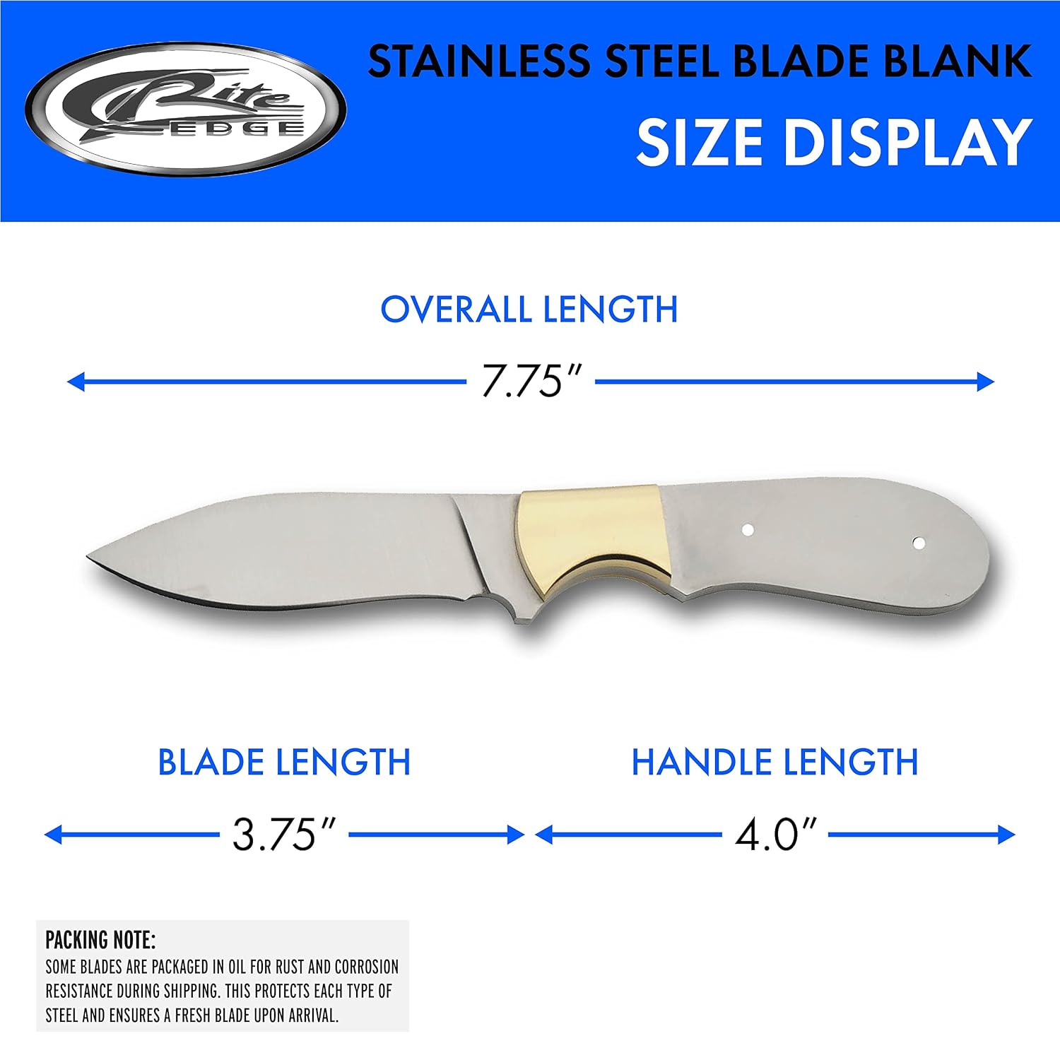 SZCO Supplies BL-7731 Full Tang Stainless Steel Drop Point Knife Blade Blank, 7.75
