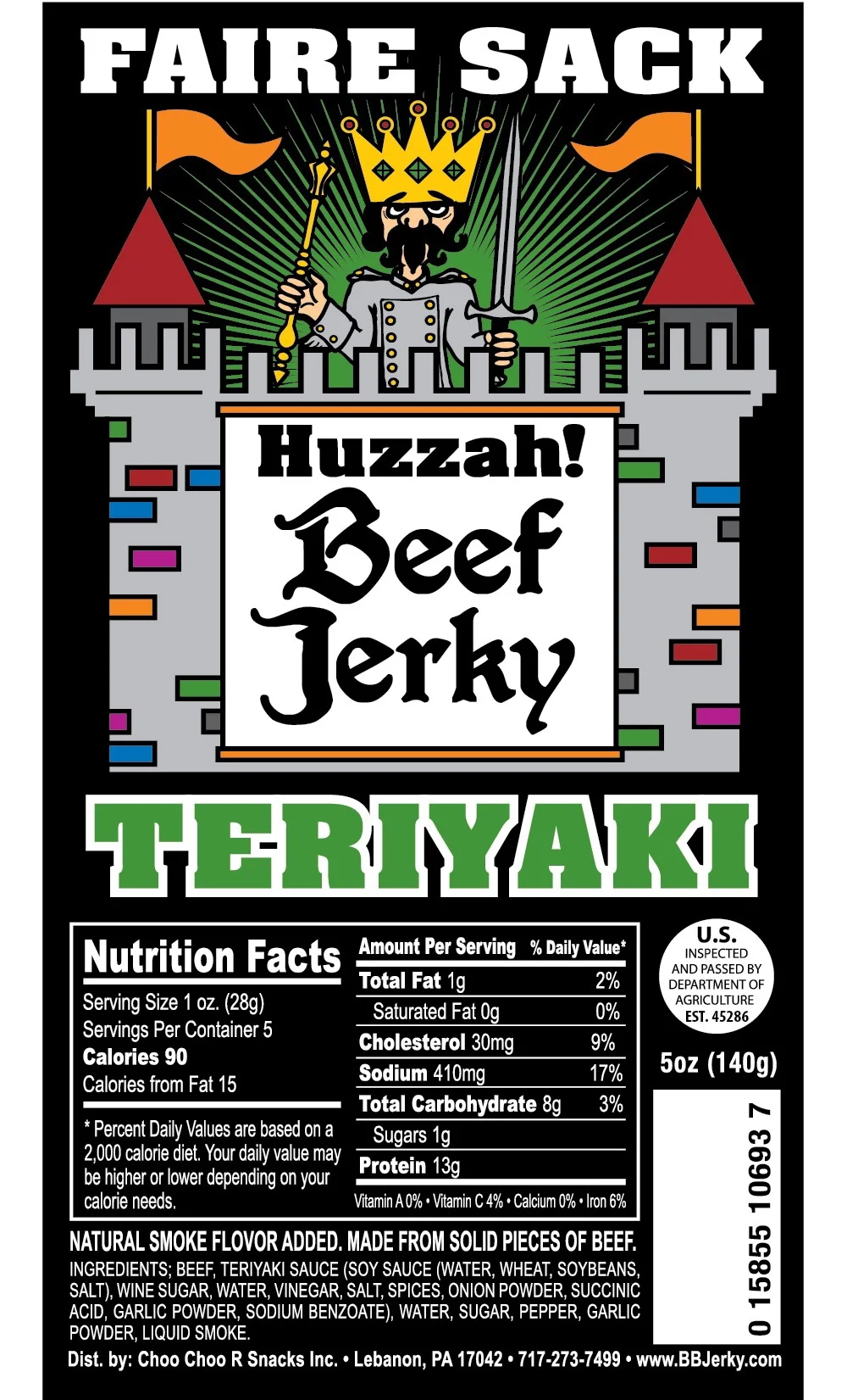 Buffalo Bills Teriyaki 5oz Faire Sack Huzzah Beef Jerky in Burlap Wine Bag (3 packs teriyaki beef jerky)