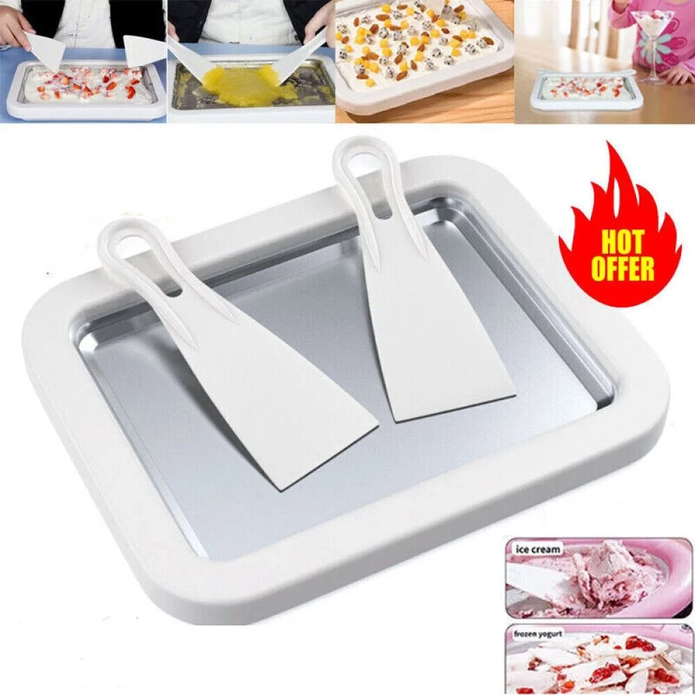 Useful Household 2 Spatulas Rolled Ice Cream Ice Cream Maker Yogurt Frozen Fry Ice Plate Mini Yogurts Machine