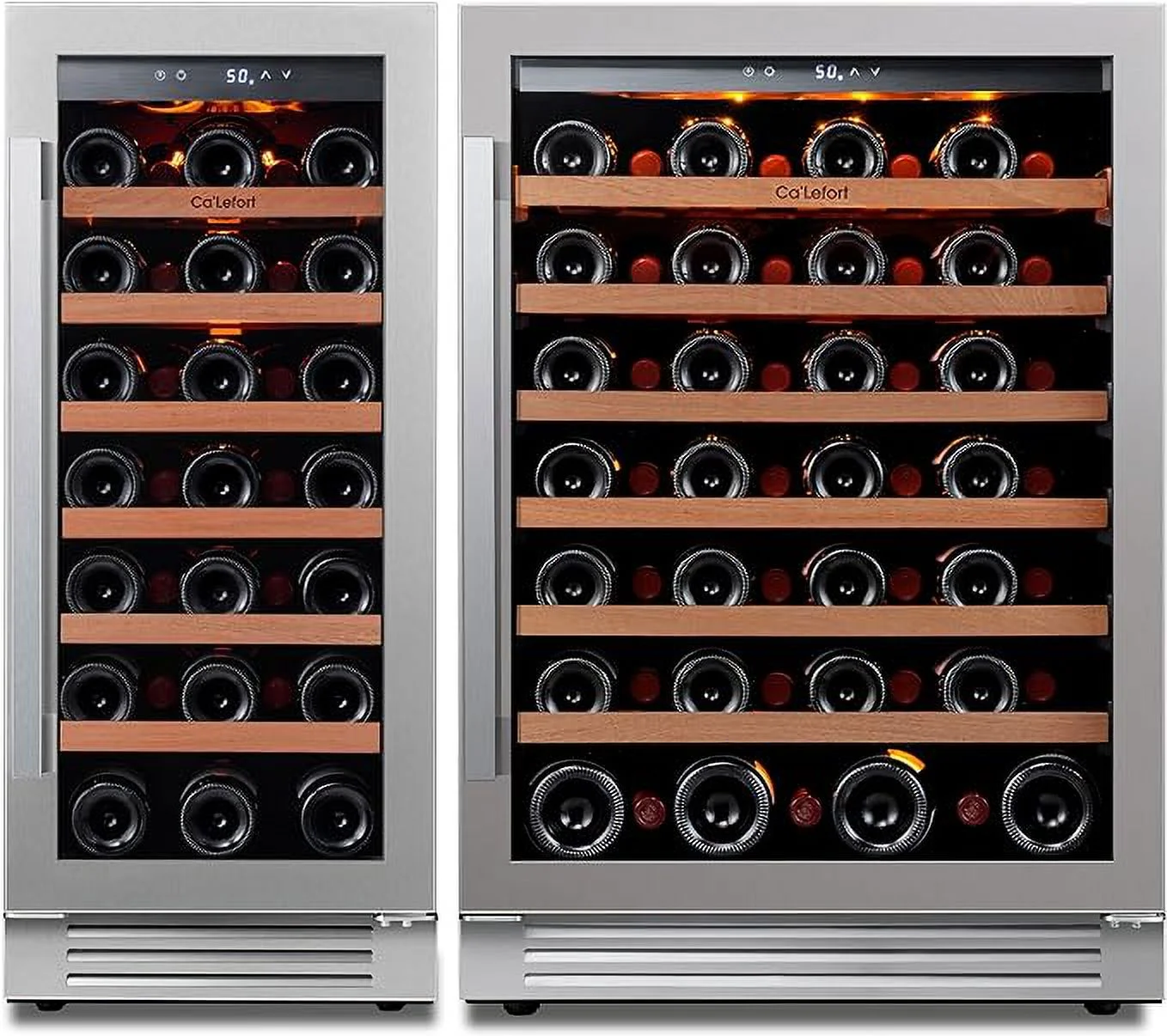 Ca'Lefort 24 inch Wine Fridge and 15 inch Wine cooler,54 Bottle Dual Zone Wine Cooler Refrigerator,Freestanding & Built-in with Stainless Steel frame for Kitchen Office
