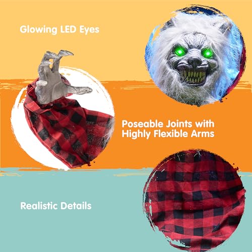 JOYIN Halloween Outdoor Decorations Animated, Animatronics Werewolf Groundbreaker Outside Decor, Scary Werewolf Prop with Moving Arms & Light-Up Eyes for Graveyard Lawn Yard Haunted House Decoration
