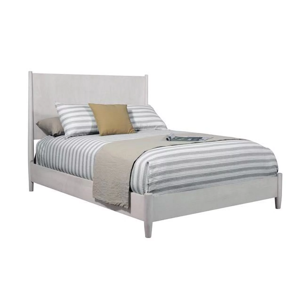 Alpine Furniture Flynn Mid Century Modern Wood Queen Panel Bed in Gray
