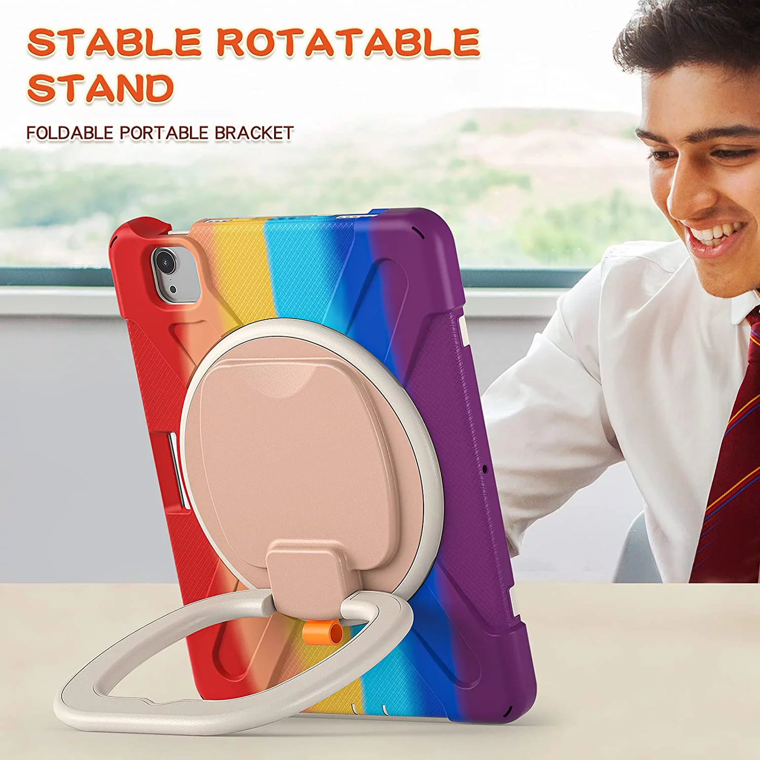 iPad Air4 2020/Air5 2022 Case iPad Pro11 case 4th/ 3rd / 2nd Generation 360°Rotatable Stand Shoulder Strap Pencil Holder Heavy Duty Shockproof Silicone Protective Case