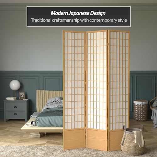 Red Lantern 7 ft. Tall Window Pane Shoji Screen-White-3 Panels Room Divider