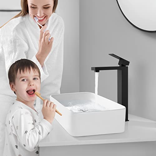 KES Vessel Sink Faucet, Black Bathroom Faucets, Tall Bathroom Faucets with Sink Drain with Overflow, L3156BLFF12-BK-C1