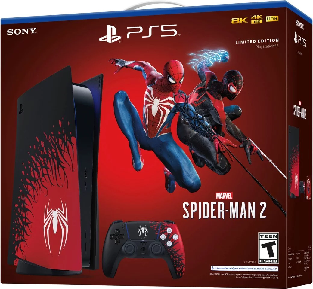 PlayStation 5 Disc Spider-Man 2 Limited Edition Bundle: SpiderMan 2 Console, Controller and Game, with Mytrix Controller Charger - Black/Red, PS5 825GB Gaming Console