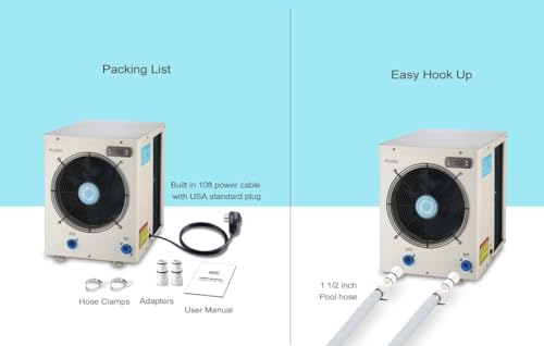 Above Ground Pool Heater EU50, Max 16184BTU Up to 5000gallons Electric Swimming Pool Heat Pumps, Titanium Heat Exchanger, 5.62 COP, 110V/120V, Fits 8/11/15 Foot Pools Heating Pool Warmer