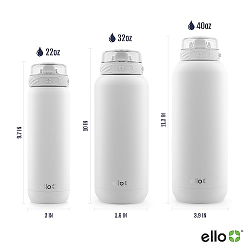 Ello Cooper 32oz Stainless Steel Water Bottle with Straw and Carry Handle, Double Walled and Vacuum Insulated Metal, Leak Proof Locking Lid with Soft Silicone Spout, Reusable, BPA Free, Yucca