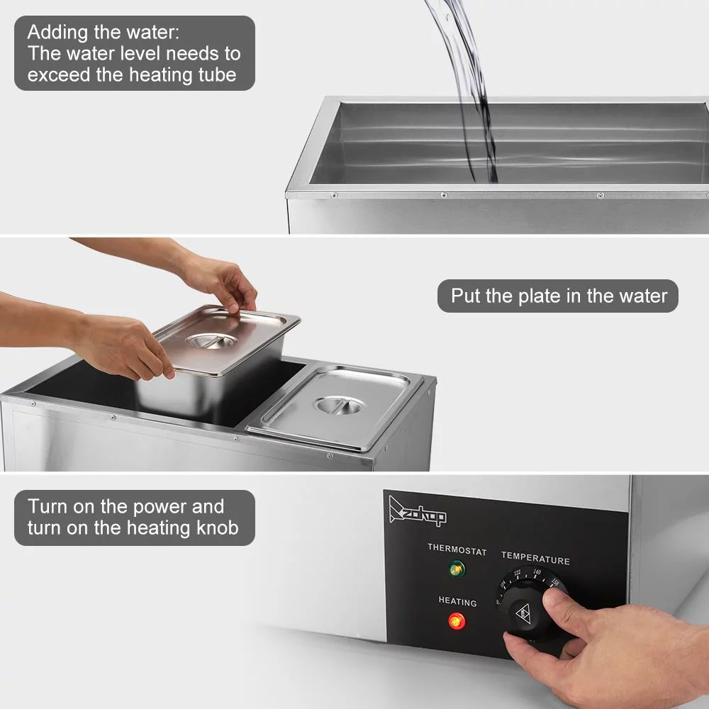 ZOKOP 6.9Qt 3-Pan Commercial Electric Food Warmer Stainless Steel Buffet Bain Marie Food Warmer