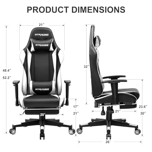 GTRACING Gaming Chair with Footrest, Ergonomic Computer Game Desk Chair, Reclining Game Chair Seat Height Adjustment, Swivel Rocker with Headrest and Lumbar (Blue)