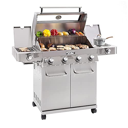 Monument Grills Larger 4-Burner Propane Gas Grills Stainless Steel Cabinet Style with Side & Infrared Side Sear Burners with Stainless Steel Rotisserie Kit(2 Items)