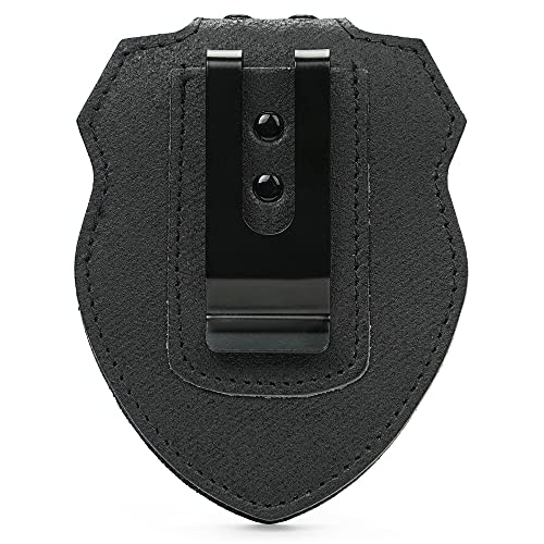 TYTX Leather Police Badge Belt Clip Holder with Universal Round Neck Stainless Steel Chain and Concealed Photo Pocket (Badge Not Included)