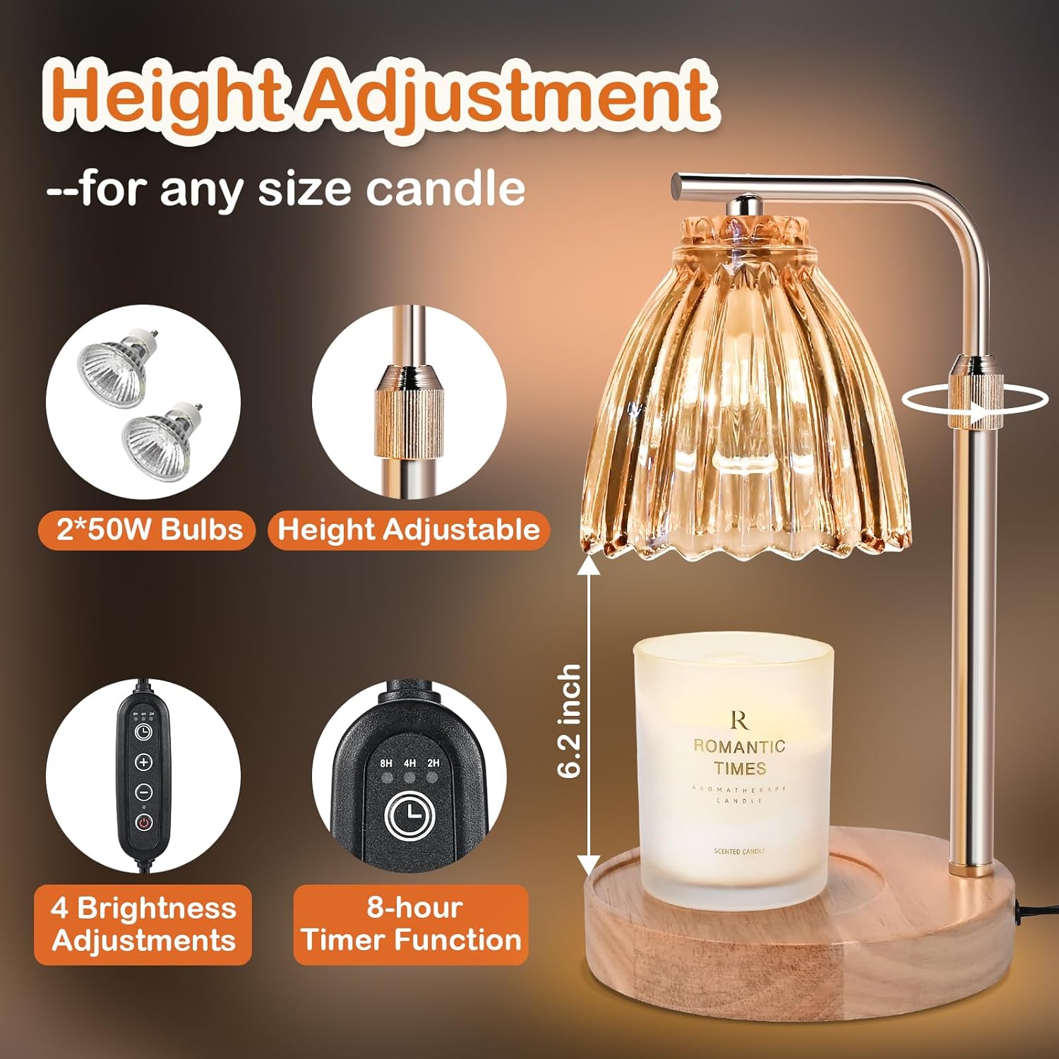 Electric Candle Warmer Lamp with Timer & Dimmer - Modern Glass Design for Scented Wax & Jar Candles - Home Decor Gift for Mom - Includes 2 Bulbs