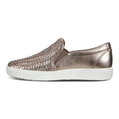 Ecco Women's Stone Metallic Leather Soft 7 Woven Slip-On Sneakers