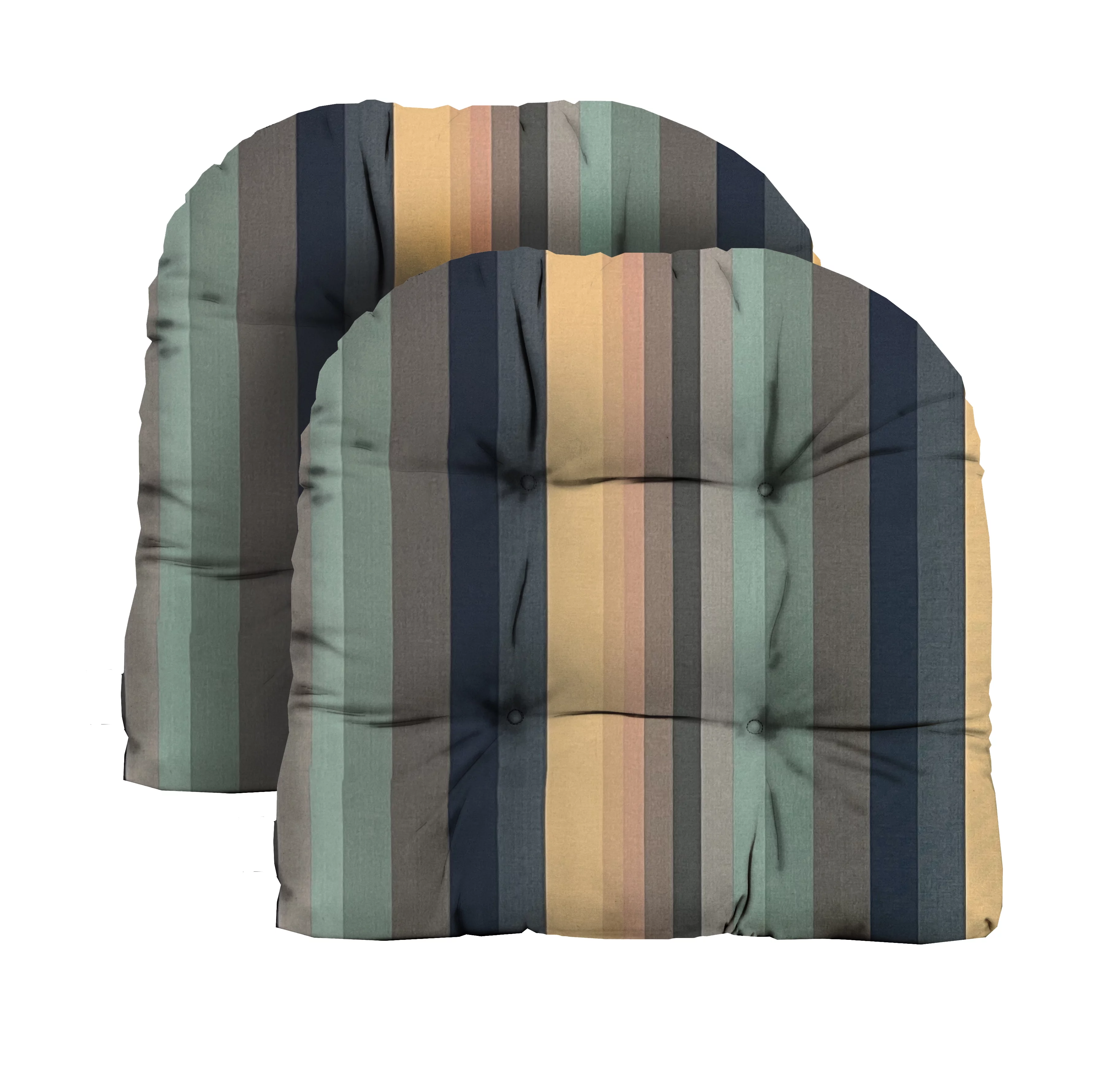 RSH Décor Indoor Outdoor Set of 2 U-Shape Wicker Tufted Seat Cushions, Large, Braymont Dune Blue Stripe