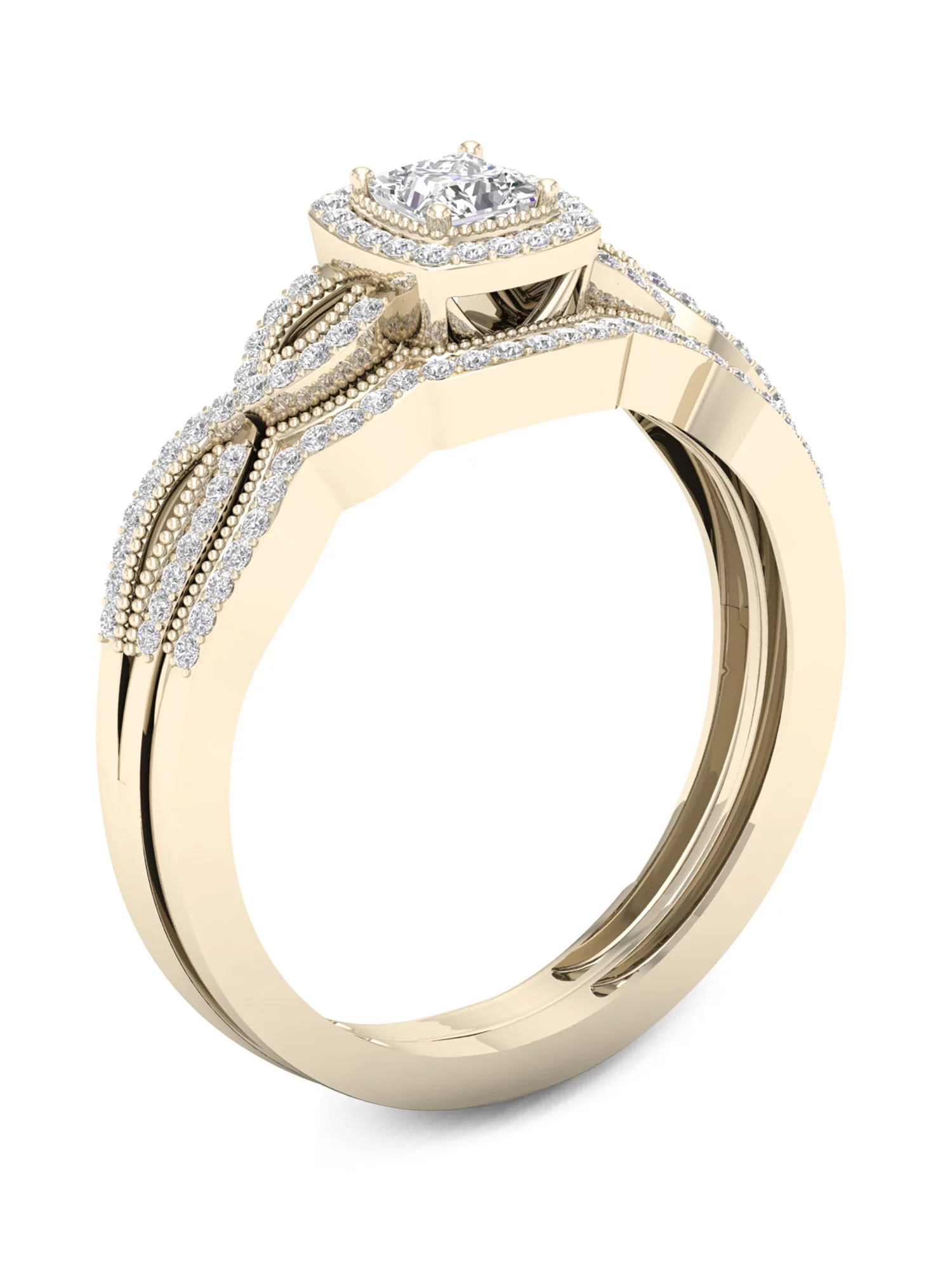 Imperial 3/8Ct TDW Diamond 10k Yellow Gold Twist Shank Halo Bridal Set (H-I, I2)