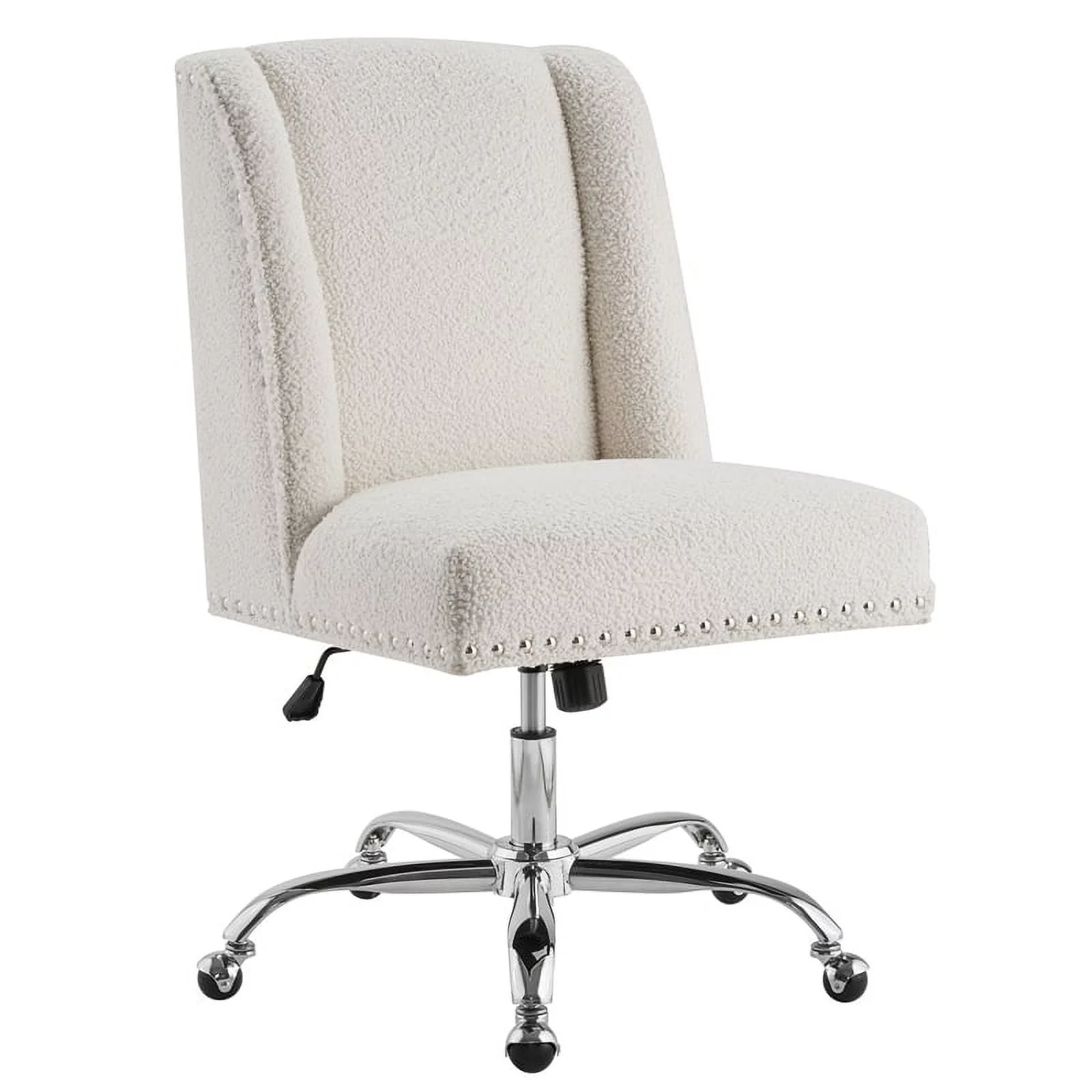 Riverbay Furniture Upholstered Swivel Office Chair in Cream Sherpa