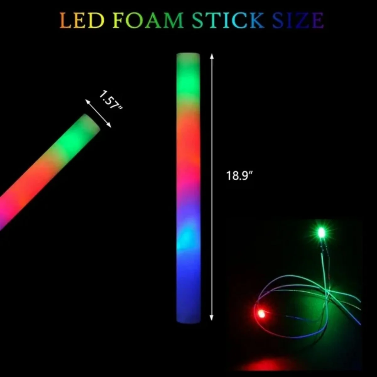 100PCS LED Foam Sticks, 18in Glow Foam Sticks Wands Batons DJ Flashing Glow Sticks 3 Modes Flashing Changing Glow in The Dark Party Supplies