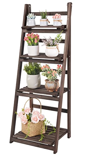 unho 4 Tier Plant Stand: Tall Ladder Shelf Wooden Step Display Rack for Small Potted Plants Flowers Succulents Indoor Garden Patio Lawn Decors