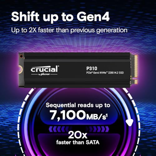 Crucial P310 1TB 2280 PCIe Gen4 3D NAND NVMe M.2 SSD – Up to 7,100 MB/s – Shift up to Gen4, with Acronis Offer, Internal Solid State Drive (PC) – CT1000P310SSD801