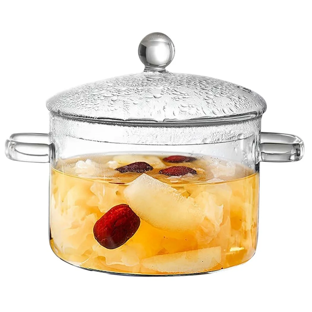 Cookware Glass Stovetop Pot with Lid, Pasta 64oz High Borosilicate Glass Saucepan, Resilient Heat Resistant Coffee Tea Milk Cooking Pot, Noodle Soup Cookware Transparent with Cover