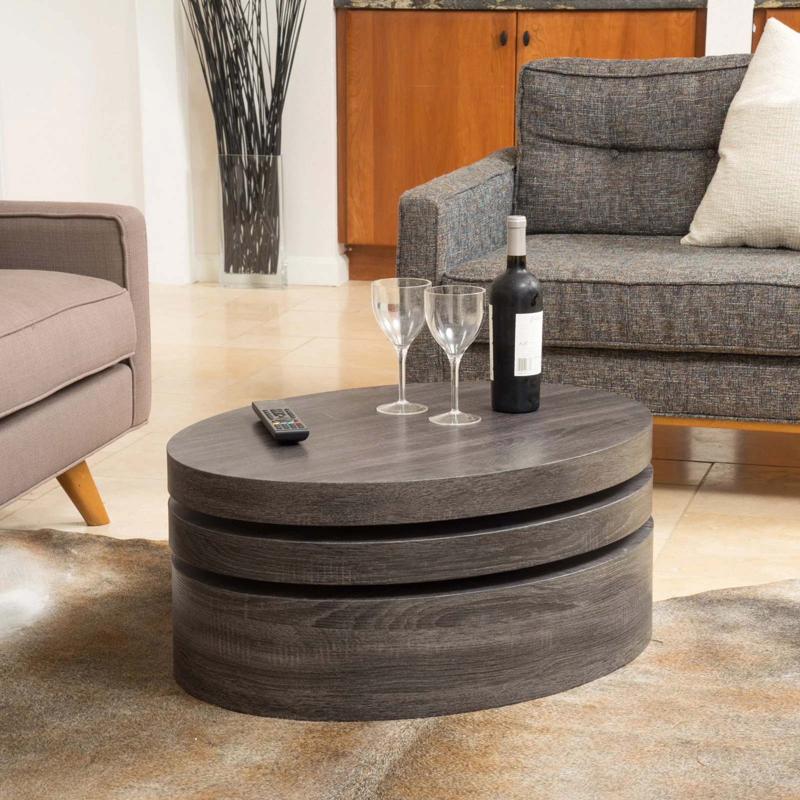Lenox Oval Mod Rotating Wood Coffee Table