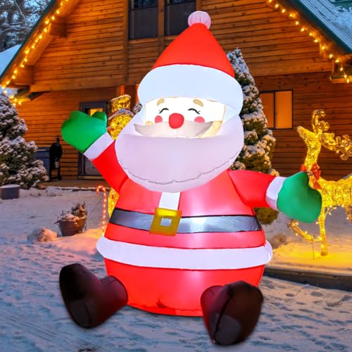 GOOSH 5 FT Christmas Inflatables Santa Claus Outdoor Decorations Blow Up Yard Sitting Santa Claus with Built-in LEDs for Holiday Xmas Garden Lawn Decor