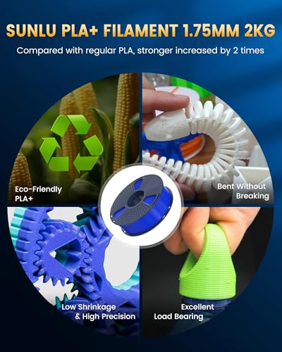 SUNLU PLA+2.0 3D Printer Filament Bundle, 4KG Upgrade PLA+ Filament 1.75mm, Tougher and Stronger, Dimensional Accuracy +/-0.02mm, 1KG per Spool, 4 Packs, Black
