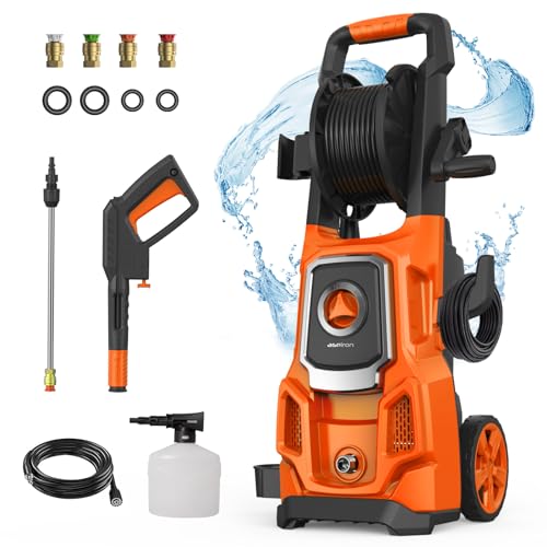 Electric Pressure Washer, Power 5000 Max PSI, 3.6 GPM Power Washer Machine with Hose Reel,4 Quick Connect Nozzles, Foam Cannon, for Cars, Patios, and Floor Cleaning, Tangerine