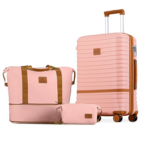 Joyway Carry On Luggage 20 Inch Expandable Suitcase with Spinner Wheel, 4 Piece Hard Shell Luggage Set with TSA Lock(White brown)