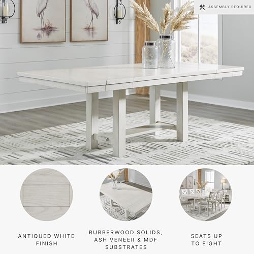 Signature Design by Ashley Robbinsdale Casual Removable Center Leaf Dining Extension Table with Trestle Base, White