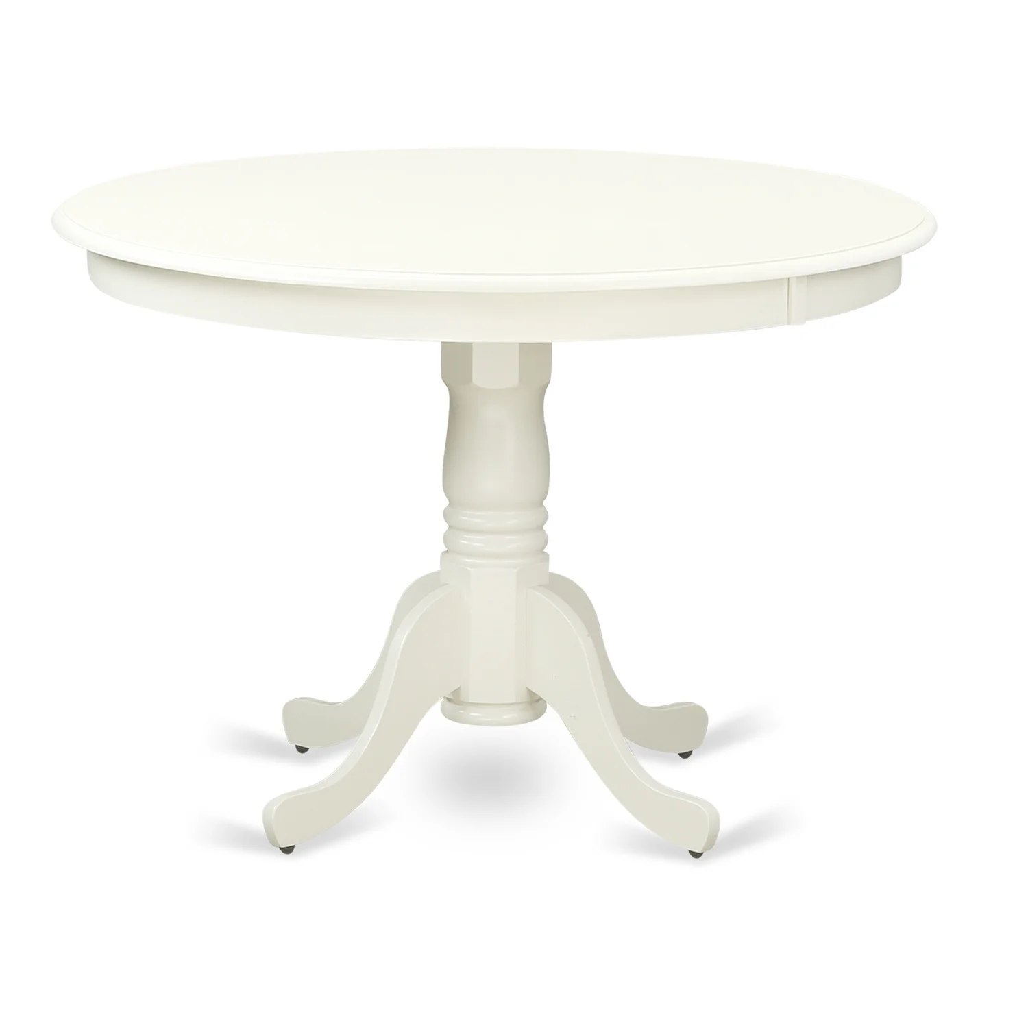 HomeStock Handcrafted Haven Modern Dining Room Table With Linen White Color Table Top Surface And Asian Wood Dinette Table Pedestal Legs - Linen White Finish