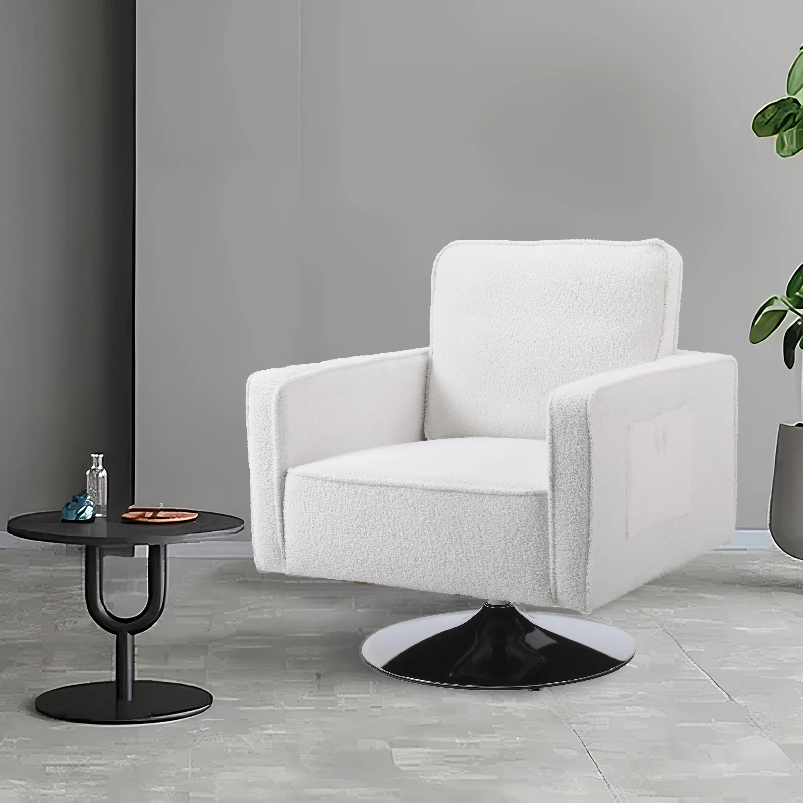 KINFFICT Teddy Fabric Swivel Accent Chair, Barrel Chair Comfy Modern Sofa Chair Sherpa Chair for Living Room, Beige