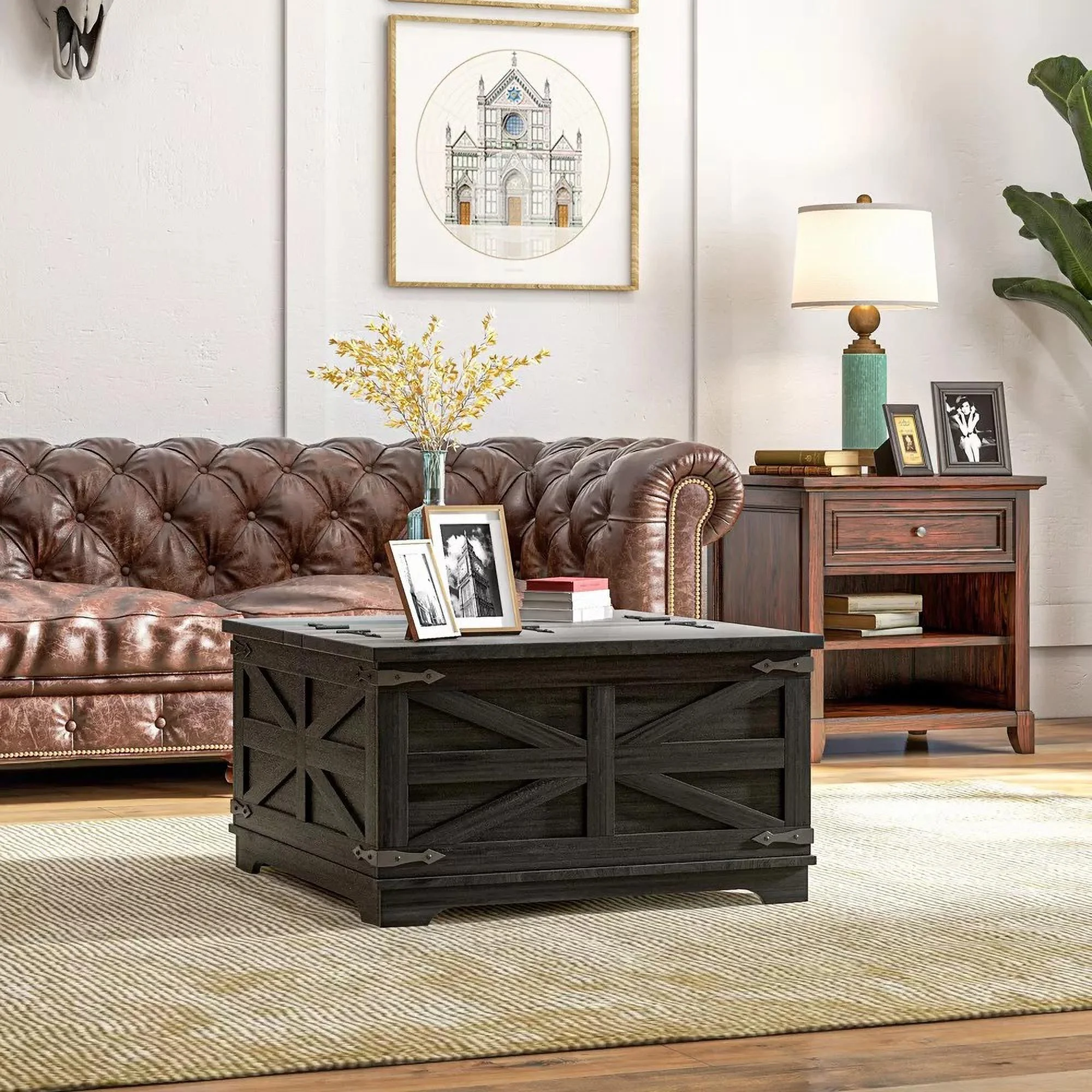 Glavbiku Farmhouse Square Coffee Table with Flip Top Storage for Living Room,Black,31.5