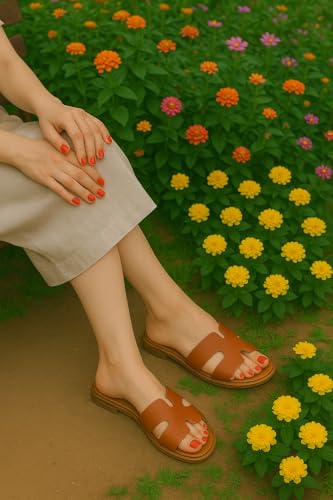 CUSHIONAIRE Voyage Cutout Strap Slides for Women, Slip On Summer Flats, Trendy Footwear, Comfortable Vacation Style Sandals for Women 2025