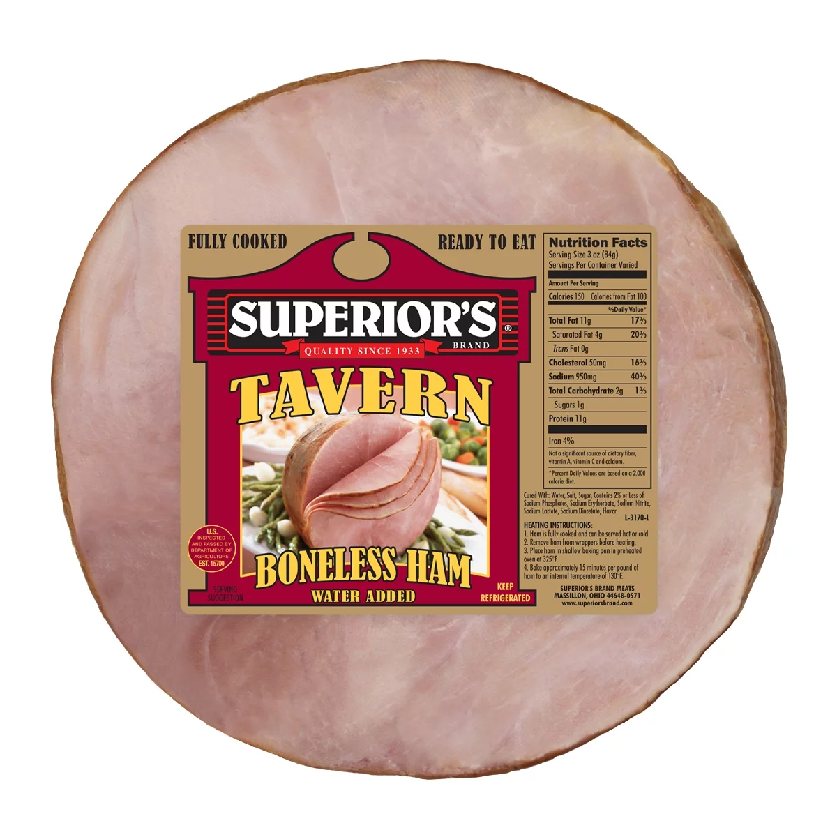 Sugardale Superior's Hickory Smoked Half Tavern Ham, Fully Cooked, Boneless, 5.75- 10 lb