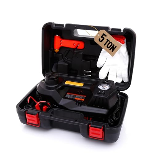 Electric Car Jack 5 Ton 12V Floor Jack Hydraulic Jack Stand Car Lift Jack with Integrated Tire Pump for SUV Truck Sedan Vehicle Roadside Emergency Tire Change