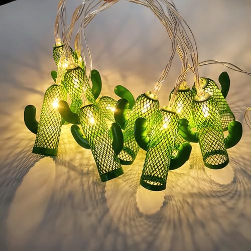 LED Cactus Iron Art Light String Party Resort Display Courtyard Decoration Light, Gift Wedding Halloween Christmas Party Decoration Battery Light (20 FT, Warm Yellow)