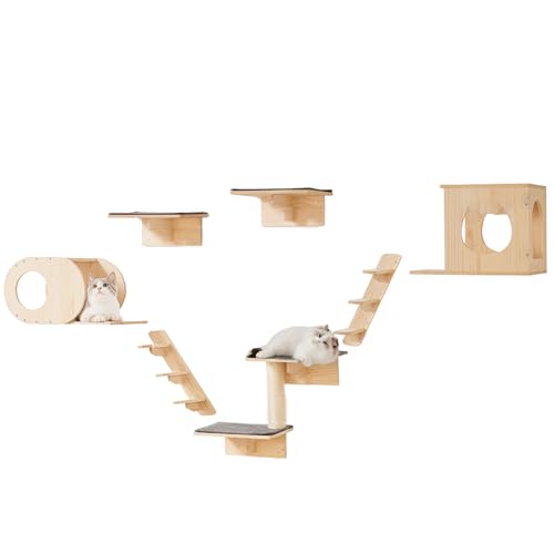 VEVOR Wall Mounted Cat Shelves, Perches with Jumping Boards, Hammock, Sofa, Cat Furniture and Shelves up to 40 lbs for Sleeping, Playing, Climbing, Set of 6