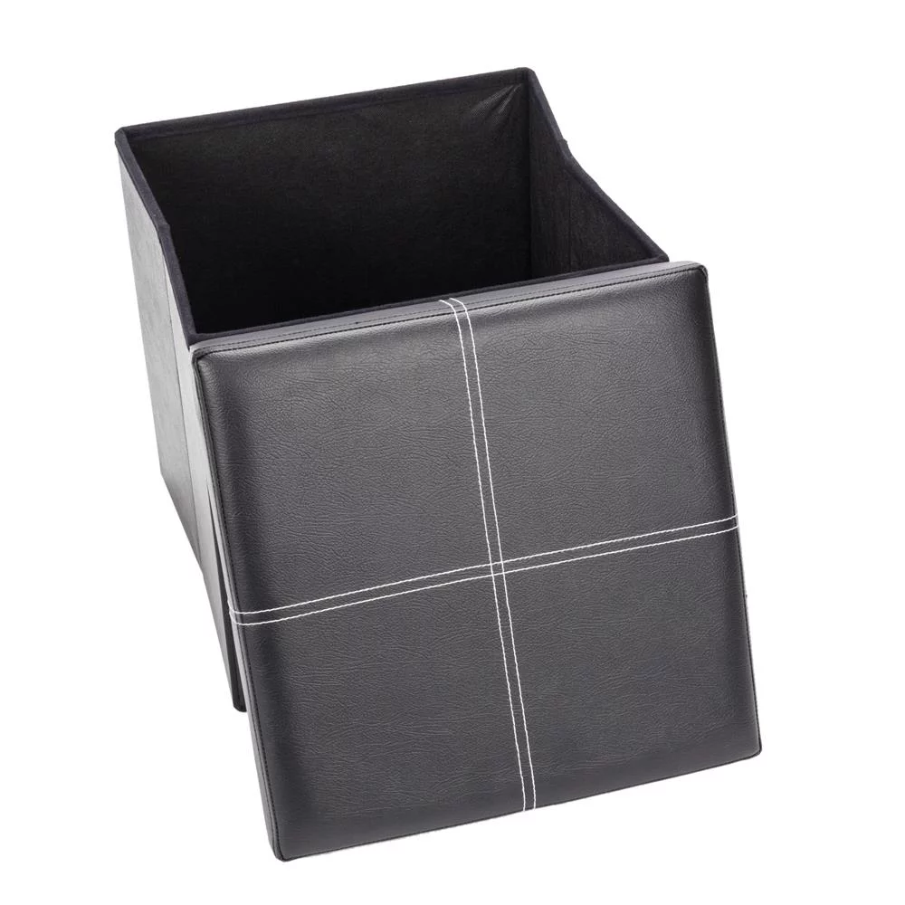 Winado Leather Square Shape Storage Ottoman with Line Black