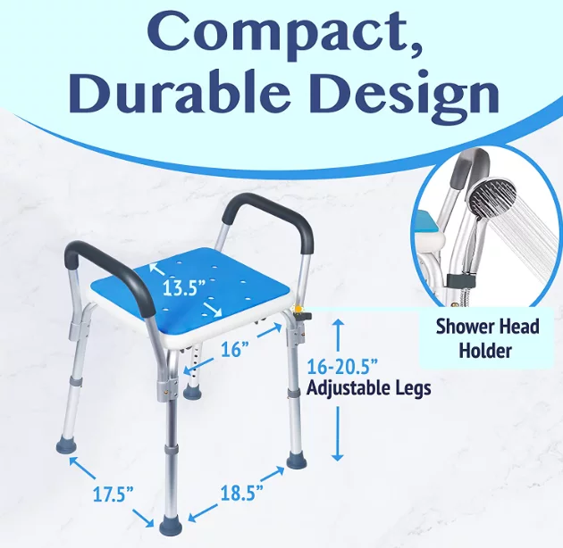 Medokare Shower Chair with Padded Seat - Shower Bench for Seniors with Tote Bag and Handles