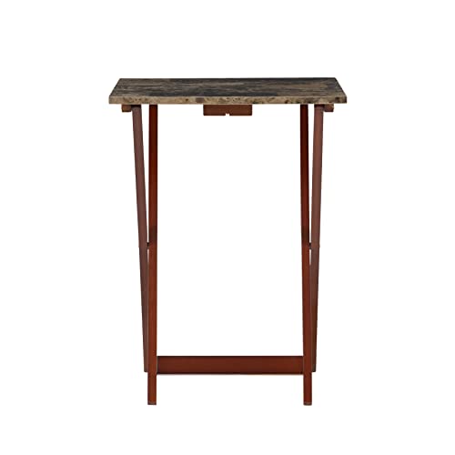 Linon Nikki Brown Faux Marble Tray Table Set