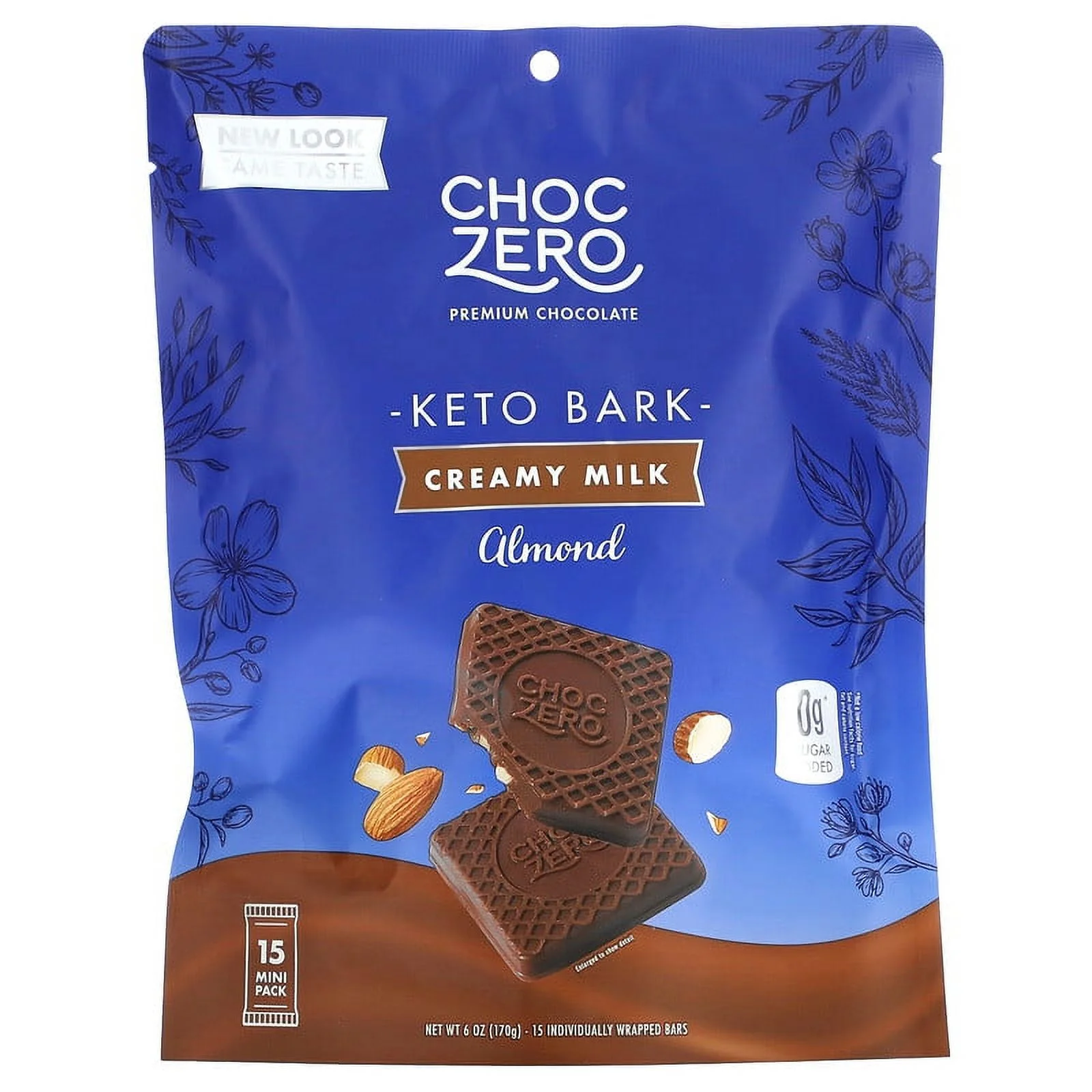 ChocZero, Keto Bark, Milk Chocolate, Almond, 6 Bars, 1 oz Each Pack of 2