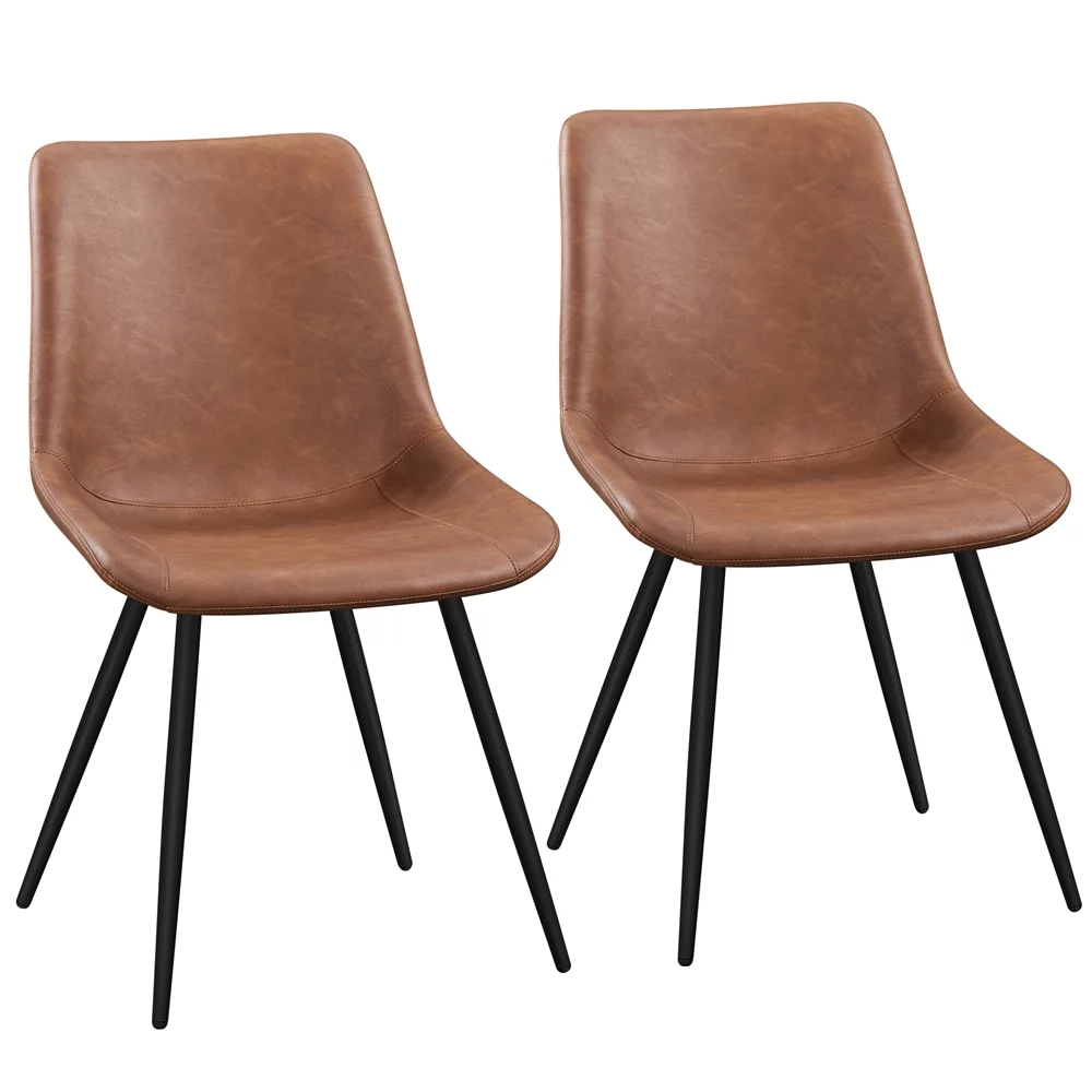 Topeakmart 2PCS Vanity Faux Leather Dining Chairs with Metal Legs for Dining Room, Brown