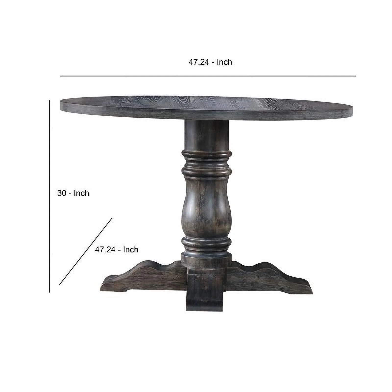 Wooden Round Dining Table With Heavy Pedestal Feet in Weathered Gray